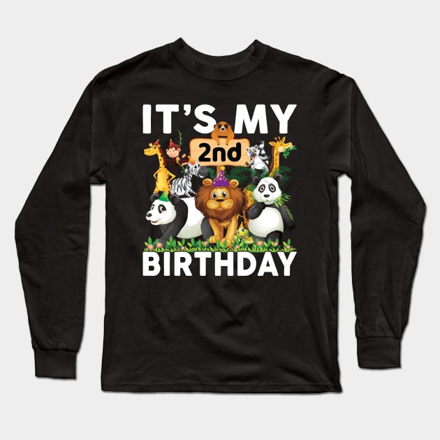 Safari Zoo Animals Lover Birthday Shirt Its My 2nd Birthday Party Long Sleeve T-Shirt by Sowrav